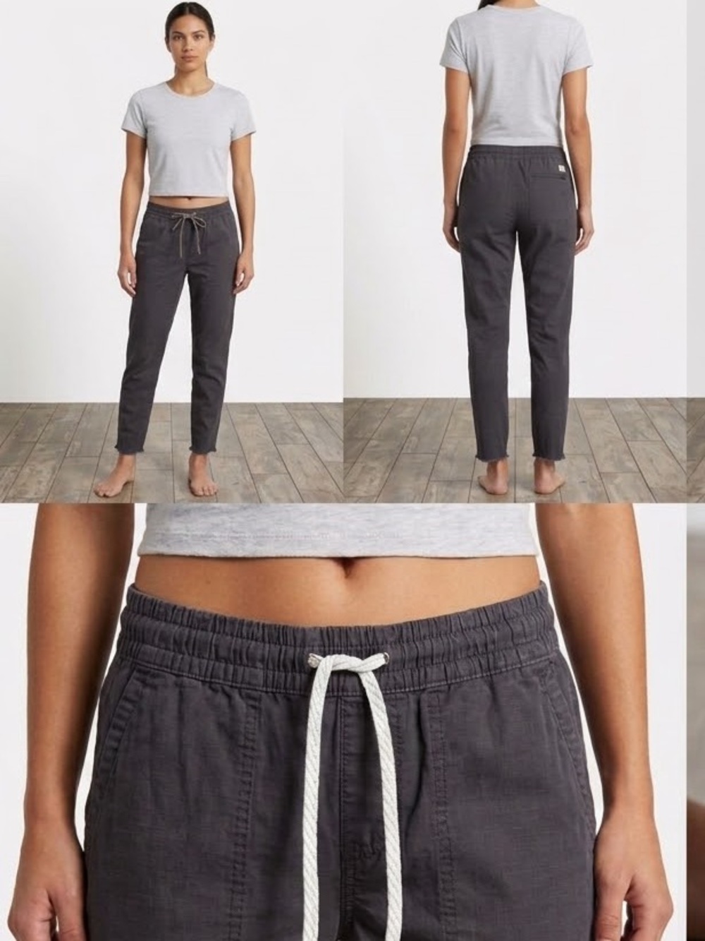 Vuori Charcoal Frayed-Hem Cropped Joggers
